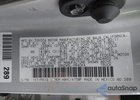 2011 Toyota Tacoma Base V6 из США, поврежденный, VIN 3TMLU4EN4BM069898